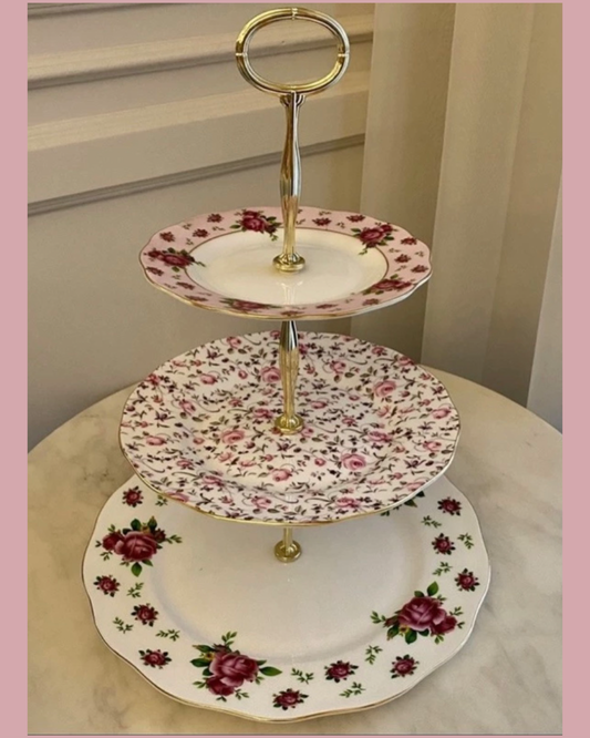 ROYAL ALBERT New Country Rose White Vintage 3-tier Cake Stand