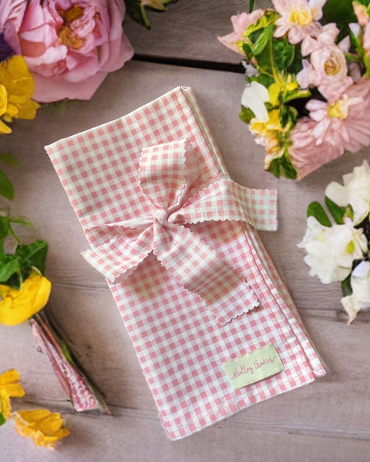 Peachy Pink Gingham Table Napkins (Set of 4)